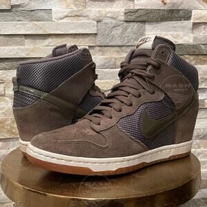 Nike Dunk Sky Hi Wedge 10 | Olive Brown Suede Mesh Sneaker 579763-300